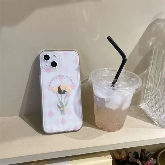 Flower Argyle Transparent Phone Case - iPhone 13 Pro Max / 13 Pro / 13 / 13 mini / 12 Pro Max / 12 Pro / 12 / 12 mini / 11 Pro Max / 11 Pro / 11 / SE / XS Max / XS / XR / X / SE 2 / 8 / 8 Plus / 7 / 7 Plus-2