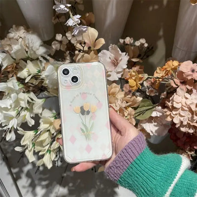 Flower Argyle Transparent Phone Case - iPhone 13 Pro Max / 13 Pro / 13 / 13 mini / 12 Pro Max / 12 Pro / 12 / 12 mini / 11 Pro Max / 11 Pro / 11 / SE / XS Max / XS / XR / X / SE 2 / 8 / 8 Plus / 7 / 7 Plus-9