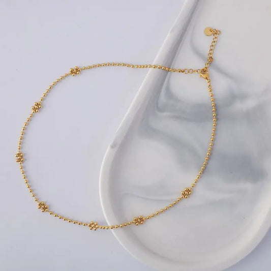 Flower Bead Stainless Steel Choker TY73 - Gold / One Size - 
