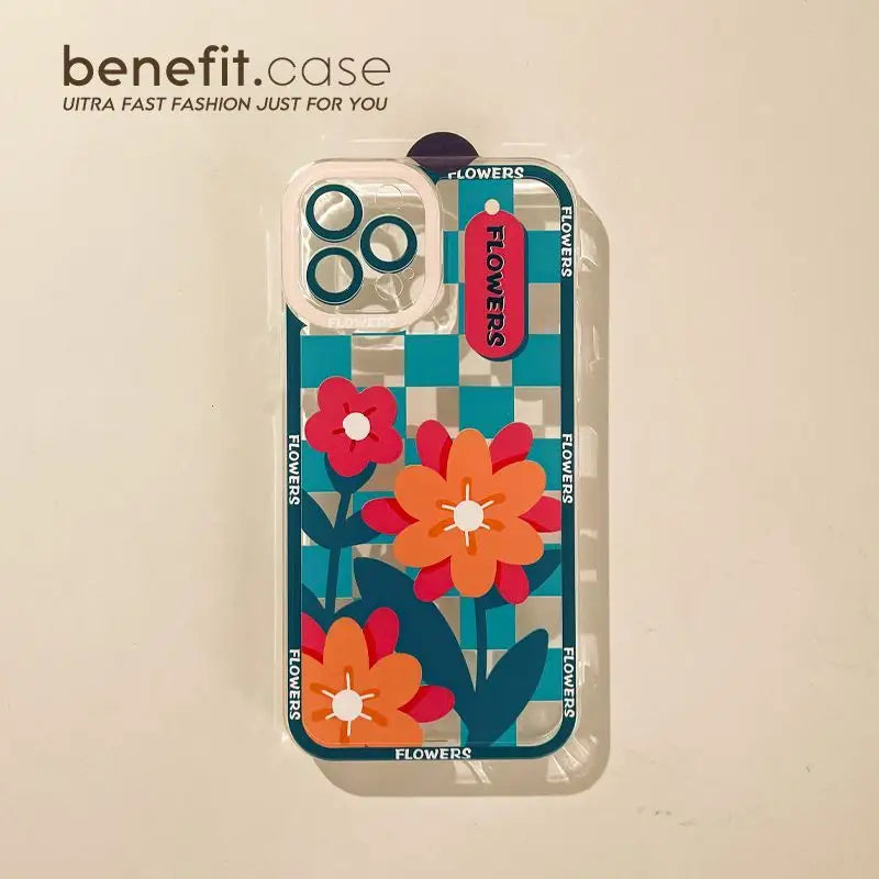 Flower Checker Transparent Phone Case - Iphone 13 Pro Max / 