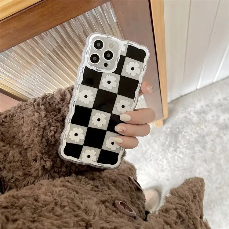 Flower Checker Transparent Phone Case - iPhone 13 Pro Max / 13 Pro / 13 / 13 mini / 12 Pro Max / 12 Pro / 12 / 12 mini / 11 Pro Max / 11 Pro / 11 / SE / XS Max / XS / XR / X / SE 2 / 8 / 8 Plus / 7 / 7 Plus-4