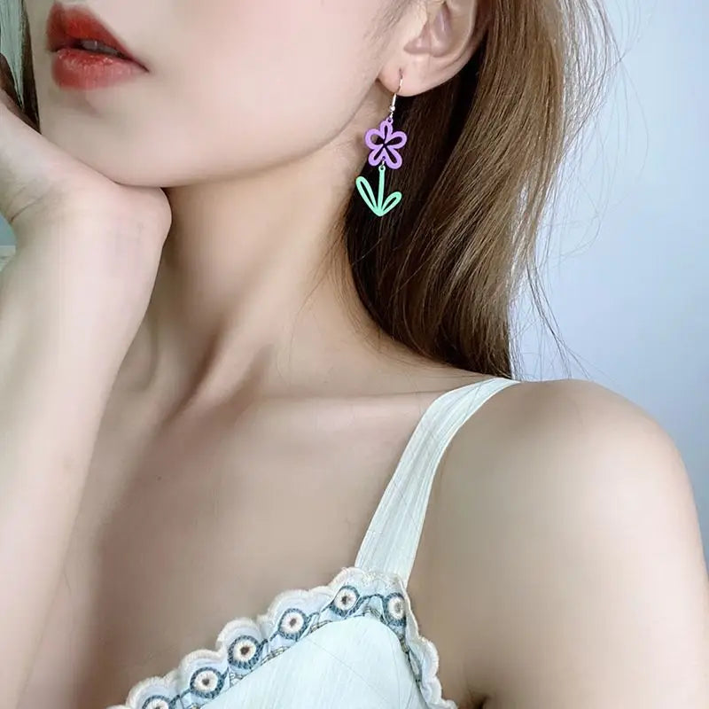 Flower Drop Earring Wd32 - Fancy Earrings