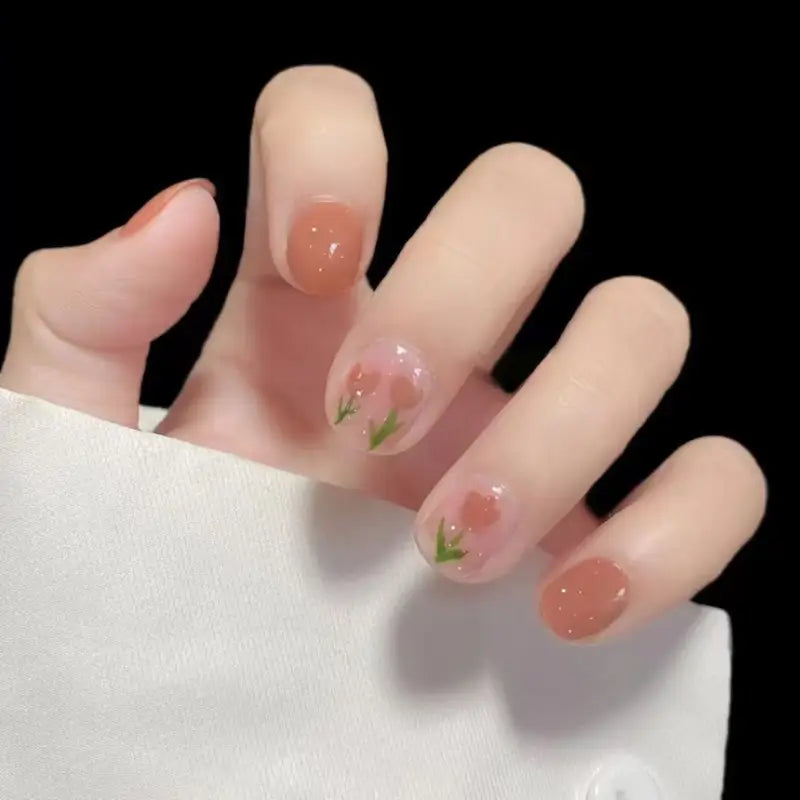 Flower Faux Nail Tips FN1 - Light Orange / One Size - Nail 