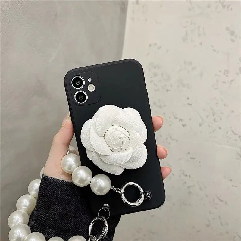 Flower Faux Pearl Chain Phone Case - iPhone 12 Pro Max / 12 