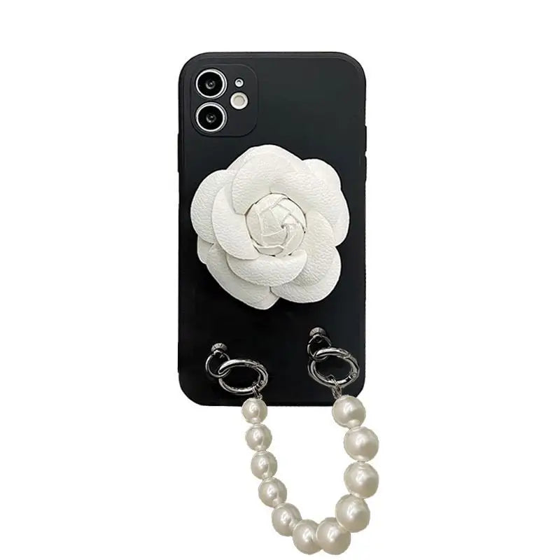 Flower Faux Pearl Chain Phone Case - iPhone 12 Pro Max / 12 