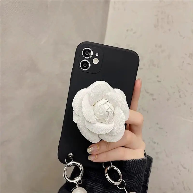 Flower Faux Pearl Chain Phone Case - iPhone 12 Pro Max / 12 