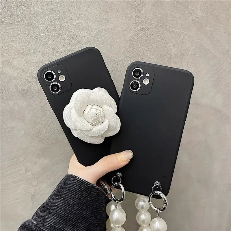 Flower Faux Pearl Chain Phone Case - iPhone 12 Pro Max / 12 