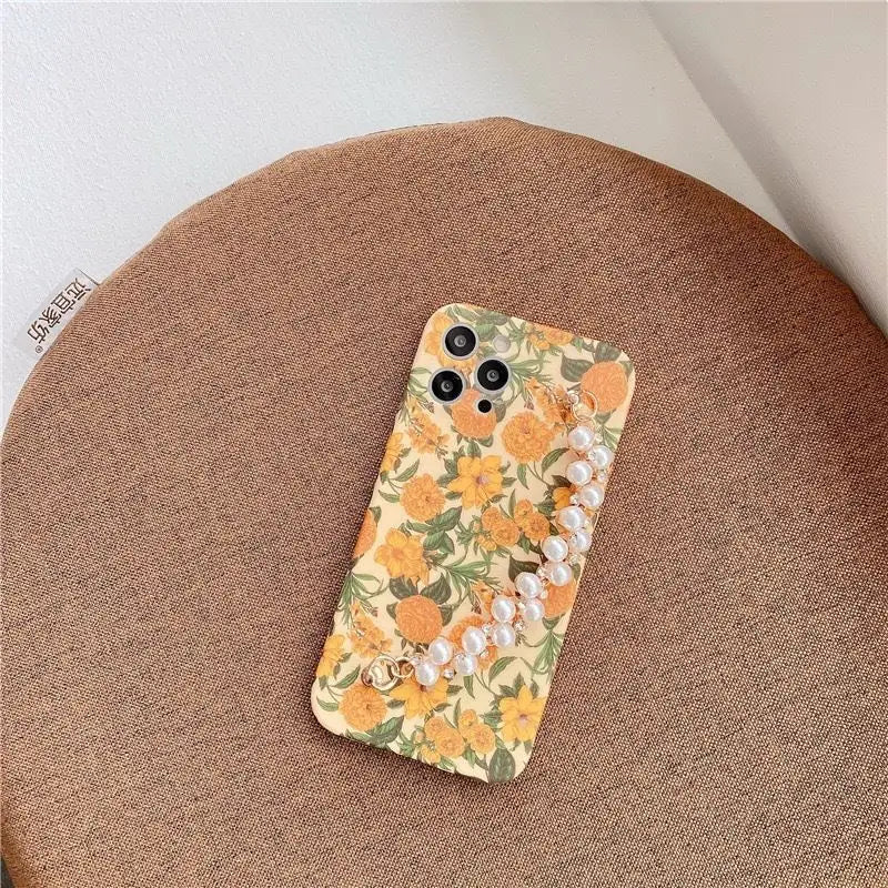 Flower Faux Pearl Hand Strap Phone Case - iPhone 13 Pro Max / 13 Pro / 13 / 12 Pro Max / 12 Pro / 12 / 12 Mini / 11 Pro Max / 11 Pro / 11 / XS Max / XR / XS / X / 8 Plus / 7 Plus / 8 / 7 / SE 2-4