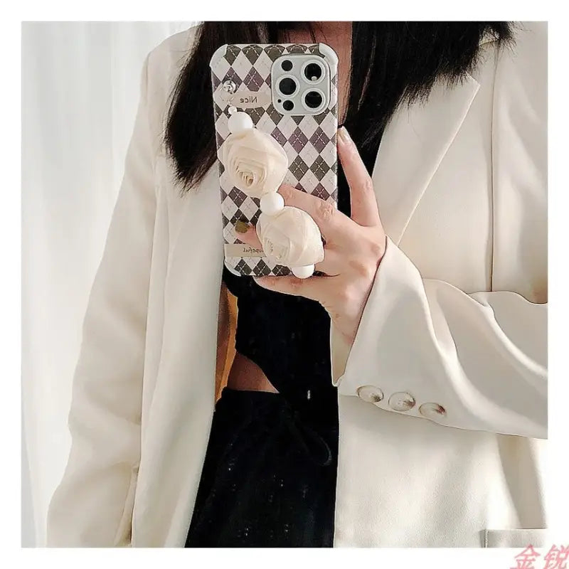 Flower Hand Strap Argyle Phone Case - Huawei / Honor-8