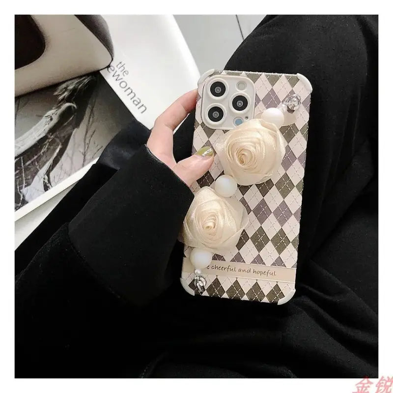 Flower Hand Strap Argyle Phone Case - Huawei / Honor-13
