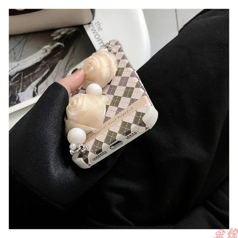 Flower Hand Strap Argyle Phone Case - Huawei / Honor-16