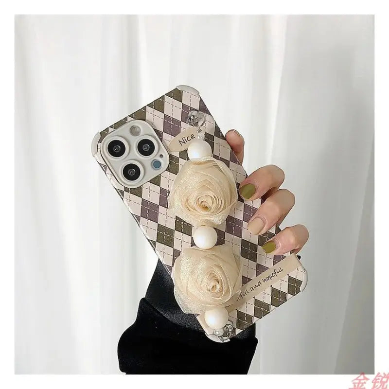 Flower Hand Strap Argyle Phone Case - Huawei / Honor-10