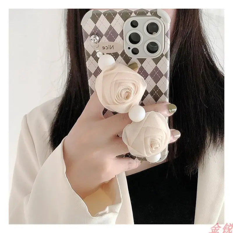 Flower Hand Strap Argyle Phone Case - Huawei / Honor-6