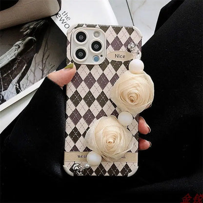 Flower Hand Strap Argyle Phone Case - Huawei / Honor-1