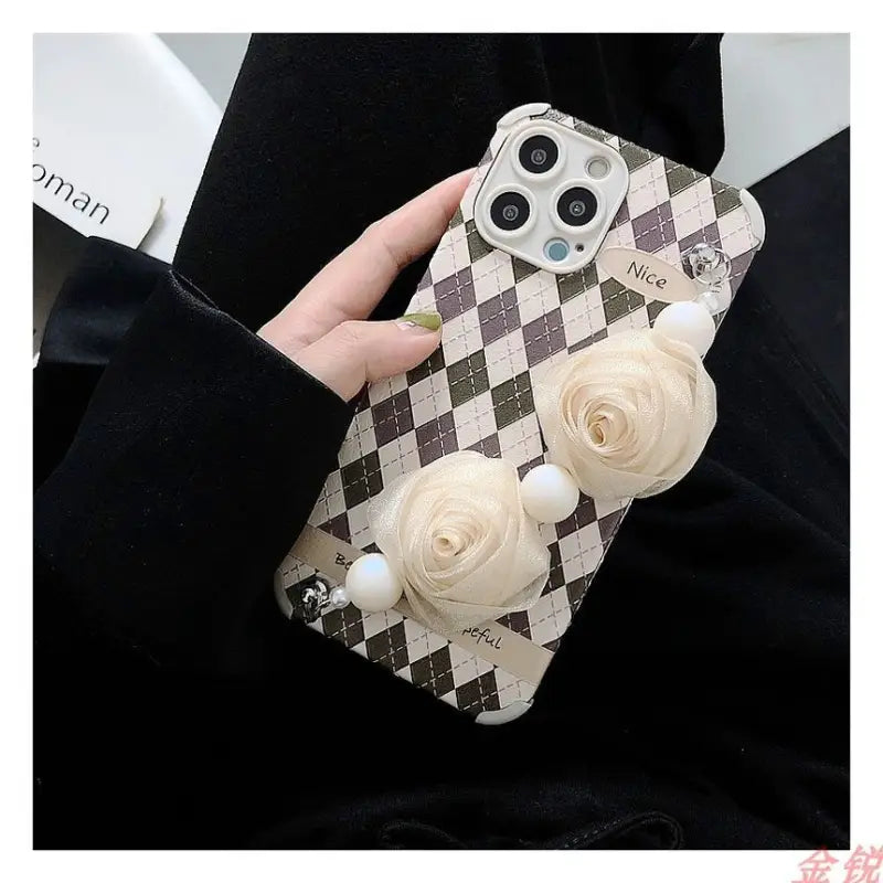 Flower Hand Strap Argyle Phone Case - Huawei / Honor-12