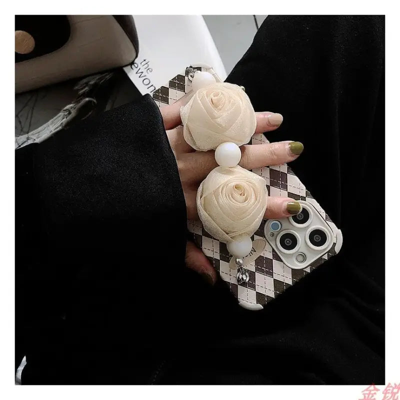 Flower Hand Strap Argyle Phone Case - Huawei / Honor-14