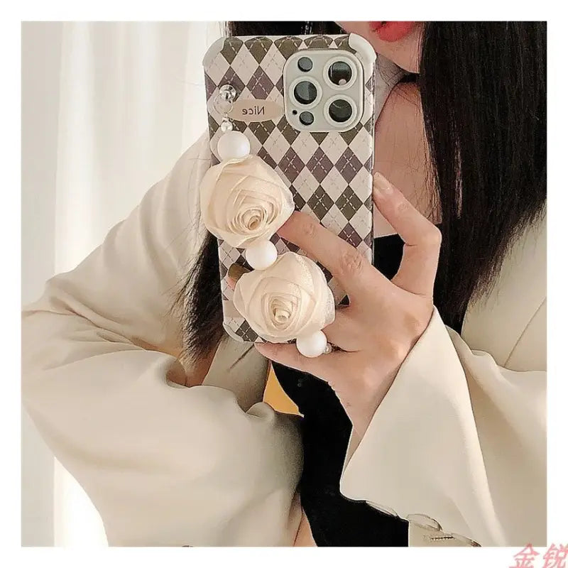 Flower Hand Strap Argyle Phone Case - Huawei / Honor-4