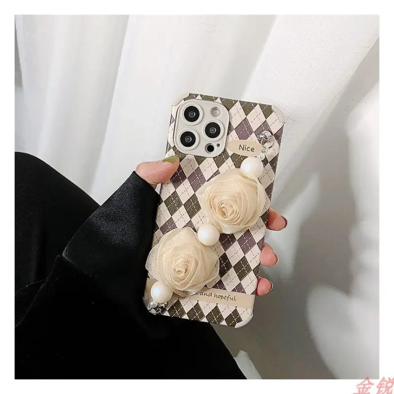 Flower Hand Strap Argyle Phone Case - Huawei / Honor-9