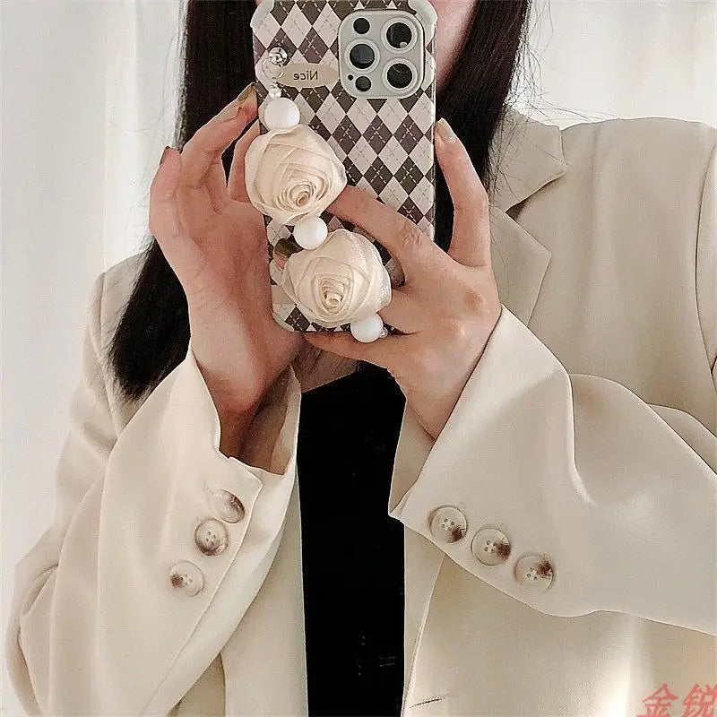 Flower Hand Strap Argyle Phone Case - Huawei / Honor-3