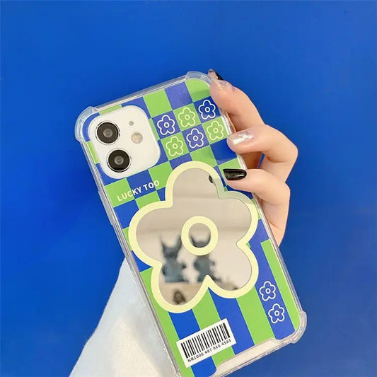 Flower Mirrored Checker Phone Case - iPhone 7 / 7 Plus / 8 /