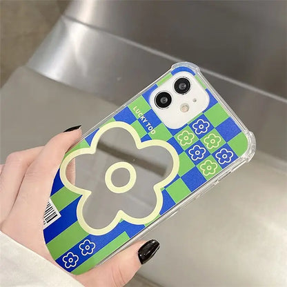 Flower Mirrored Checker Phone Case - iPhone 7 / 7 Plus / 8 /