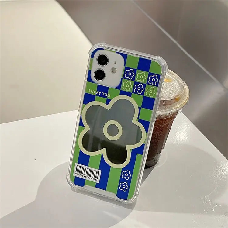 Flower Mirrored Checker Phone Case - iPhone 7 / 7 Plus / 8 /