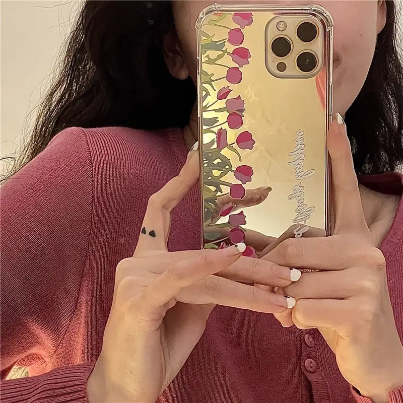 Flower Mirrored Phone Case - iPhone 13 Pro Max / 13 Pro / 13 / 12 Pro Max / 12 Pro / 12 / 11 Pro Max / 11 / XS Max / XR / XS / X / 8 Plus / 7 Plus-3