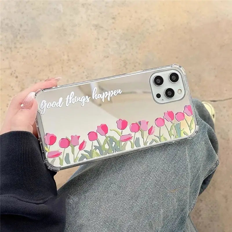 Flower Mirrored Phone Case - iPhone 13 Pro Max / 13 Pro / 13 / 12 Pro Max / 12 Pro / 12 / 11 Pro Max / 11 / XS Max / XR / XS / X / 8 Plus / 7 Plus-12