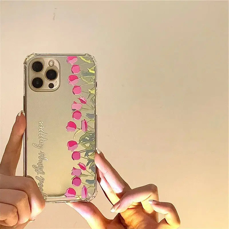 Flower Mirrored Phone Case - iPhone 13 Pro Max / 13 Pro / 13 / 12 Pro Max / 12 Pro / 12 / 11 Pro Max / 11 / XS Max / XR / XS / X / 8 Plus / 7 Plus-6