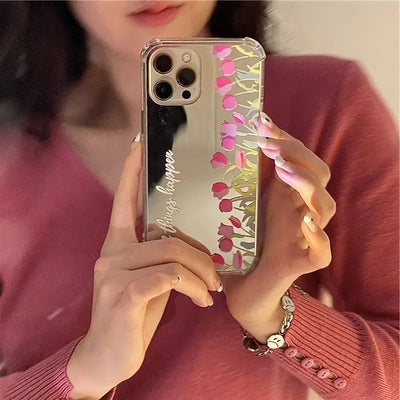Flower Mirrored Phone Case - iPhone 13 Pro Max / 13 Pro / 13 / 12 Pro Max / 12 Pro / 12 / 11 Pro Max / 11 / XS Max / XR / XS / X / 8 Plus / 7 Plus-2