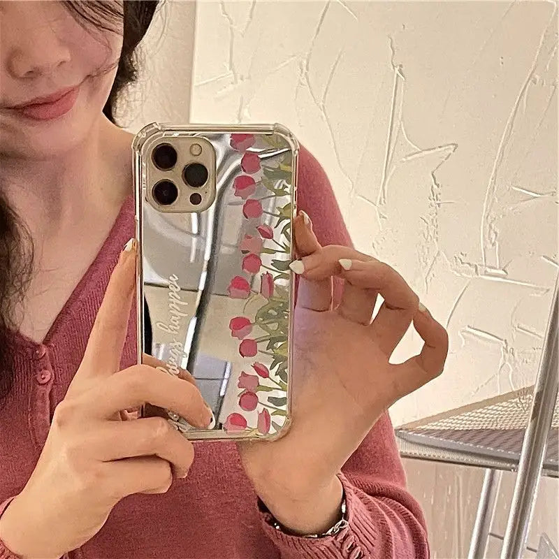 Flower Mirrored Phone Case - iPhone 13 Pro Max / 13 Pro / 13 / 12 Pro Max / 12 Pro / 12 / 11 Pro Max / 11 / XS Max / XR / XS / X / 8 Plus / 7 Plus-4