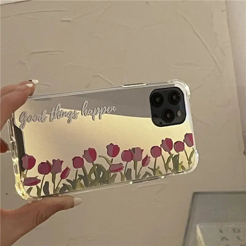 Flower Mirrored Phone Case - iPhone 13 Pro Max / 13 Pro / 13 / 12 Pro Max / 12 Pro / 12 / 11 Pro Max / 11 / XS Max / XR / XS / X / 8 Plus / 7 Plus-9