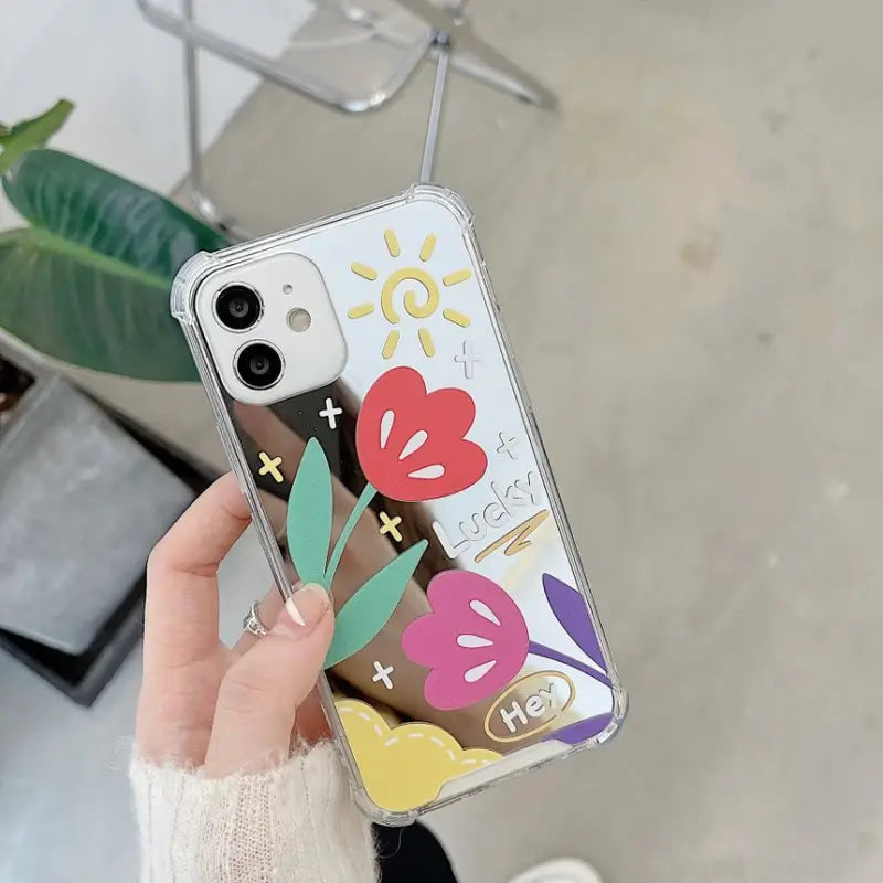 Flower Mirrored Phone Case - Iphone 6 / 6s, 6plus / 6s Plus, 7 / 8 / Se, 7 Plus / 8 Plus, X / Xs, Xs Max, Xr, 11, 11 Pro, 11 Pro Max, 12 Mini, 12, 12 Pro, 12 Pro Max, 13mini, 13, 13pro, 13pro Max-2