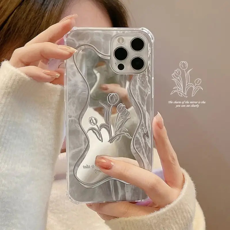 Flower Mirrored Phone Case - iPhone 7 / 8 / SE / 7 Plus / 8 Plus / X / XS / XS Max / XR / 11 / 11 Pro / 11 Pro Max / 12 mini / 12 / 12 Pro / 12 Pro Max / 13 mini / 13 / 13 Pro / 13 Pro Max-5