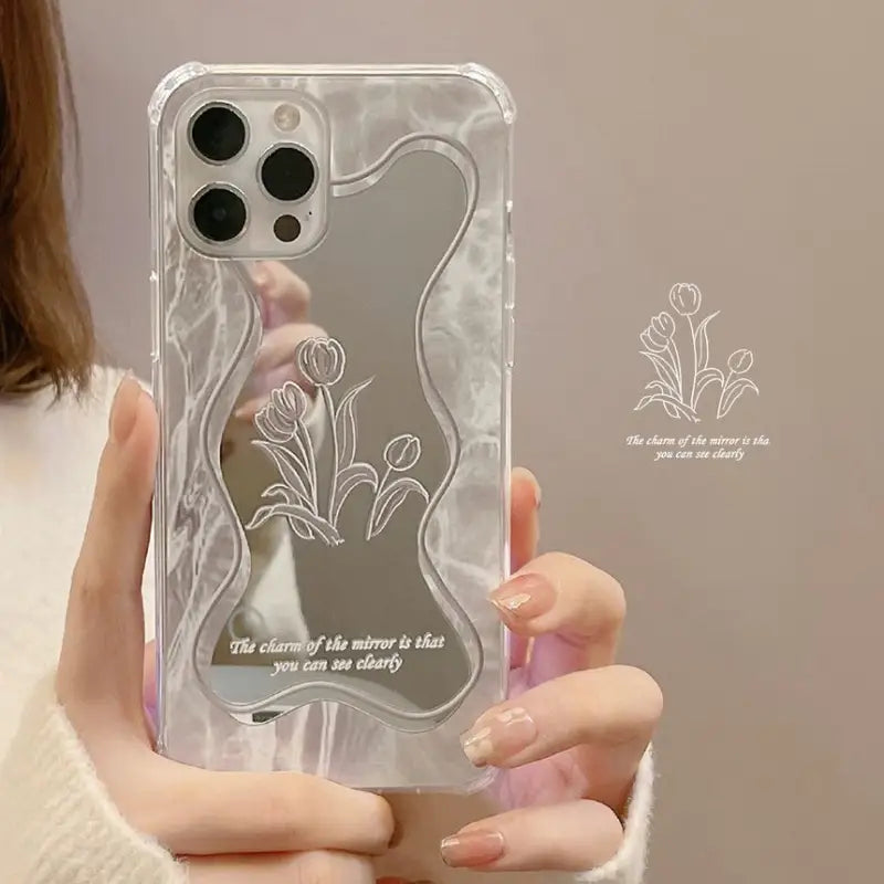 Flower Mirrored Phone Case - iPhone 7 / 8 / SE / 7 Plus / 8 Plus / X / XS / XS Max / XR / 11 / 11 Pro / 11 Pro Max / 12 mini / 12 / 12 Pro / 12 Pro Max / 13 mini / 13 / 13 Pro / 13 Pro Max-4