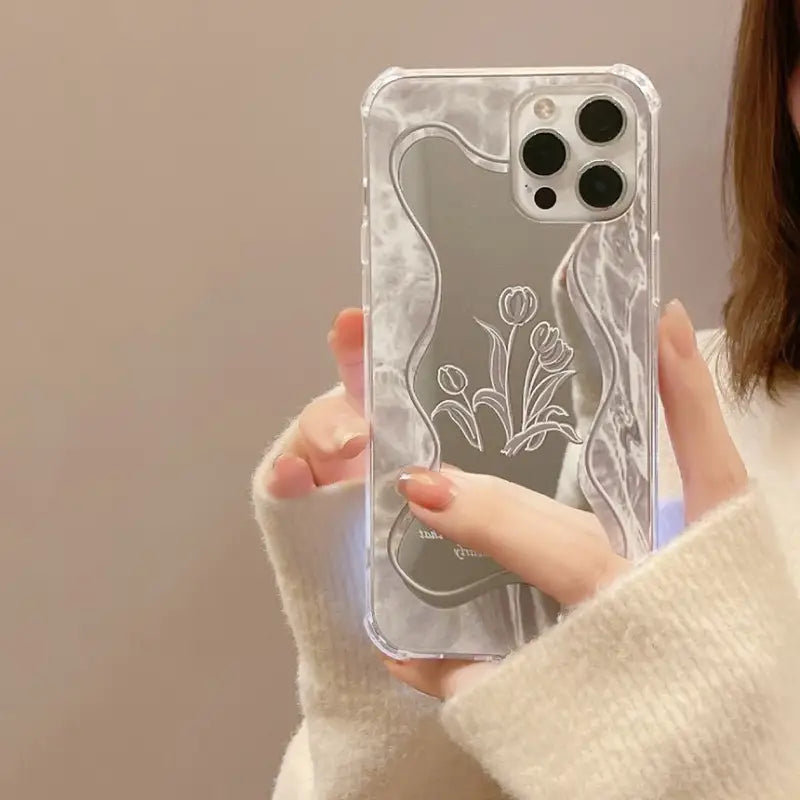 Flower Mirrored Phone Case - iPhone 7 / 8 / SE / 7 Plus / 8 Plus / X / XS / XS Max / XR / 11 / 11 Pro / 11 Pro Max / 12 mini / 12 / 12 Pro / 12 Pro Max / 13 mini / 13 / 13 Pro / 13 Pro Max-3