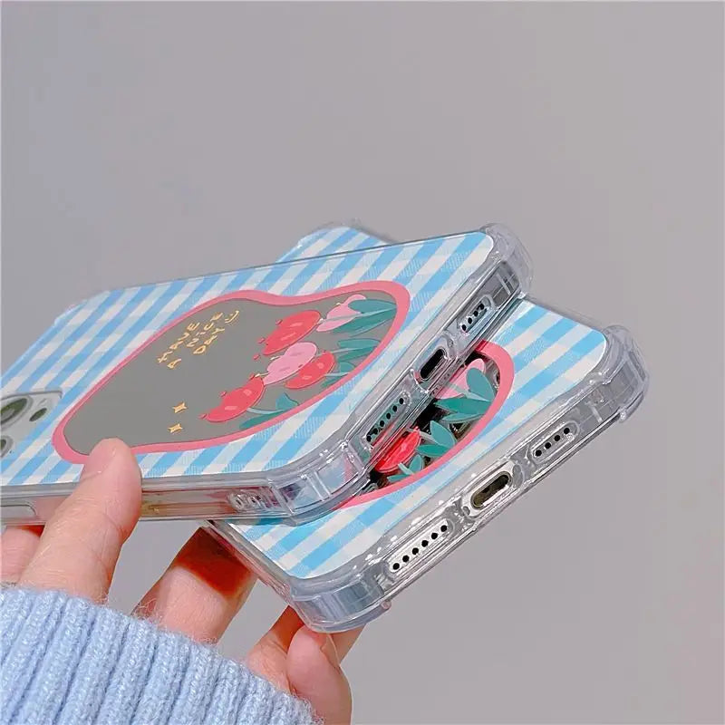 Flower Plaid Mirrored Phone Case - iPhone 13 Pro Max / 13 Pro / 13 / 12 Pro Max / 12 Pro / 12 / 11 Pro Max / 11 / XS Max / XR / XS / X-8