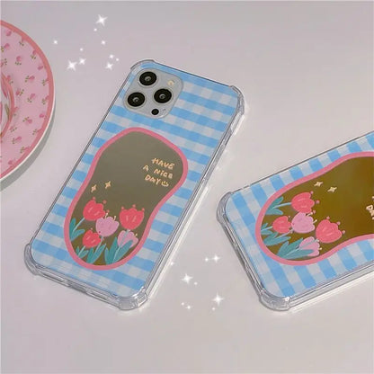 Flower Plaid Mirrored Phone Case - iPhone 13 Pro Max / 13 Pro / 13 / 12 Pro Max / 12 Pro / 12 / 11 Pro Max / 11 / XS Max / XR / XS / X-6