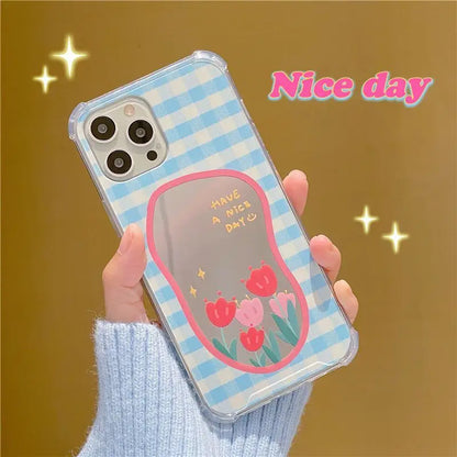 Flower Plaid Mirrored Phone Case - iPhone 13 Pro Max / 13 Pro / 13 / 12 Pro Max / 12 Pro / 12 / 11 Pro Max / 11 / XS Max / XR / XS / X-5