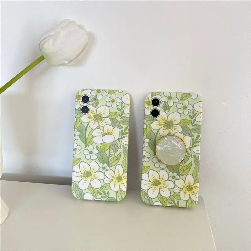 Flower Print Stand Phone Case - iPhone 12 Pro Max / 12 Pro / 12 / 11 Pro Max / 11 Pro / 11 / Xs Max / Xr / Xs / X / 8 Plus / 7 Plus / 8 / 7-9