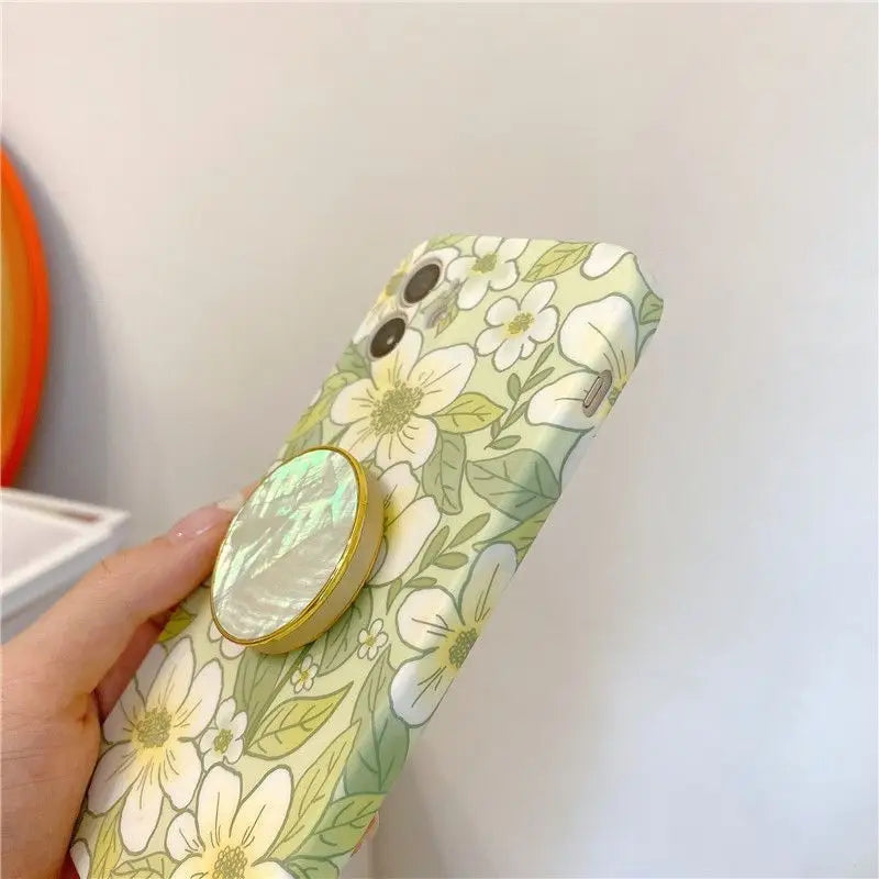 Flower Print Stand Phone Case - iPhone 12 Pro Max / 12 Pro / 12 / 11 Pro Max / 11 Pro / 11 / Xs Max / Xr / Xs / X / 8 Plus / 7 Plus / 8 / 7-3