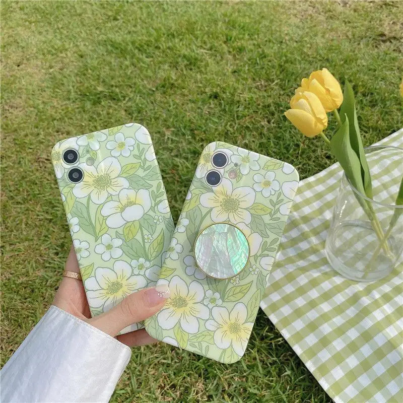 Flower Print Stand Phone Case - iPhone 12 Pro Max / 12 Pro / 12 / 11 Pro Max / 11 Pro / 11 / Xs Max / Xr / Xs / X / 8 Plus / 7 Plus / 8 / 7-1