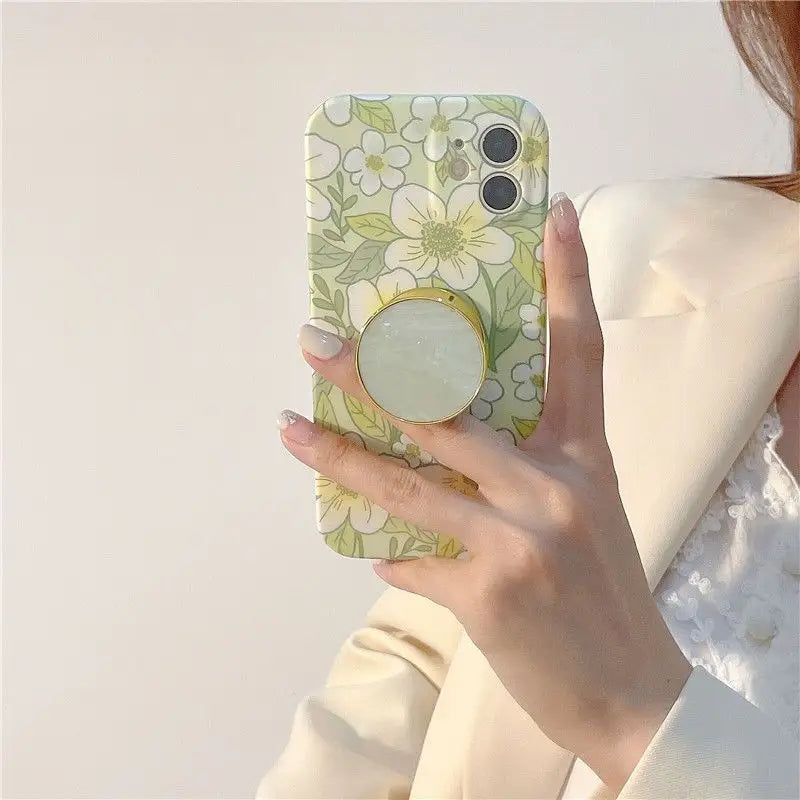 Flower Print Stand Phone Case - iPhone 12 Pro Max / 12 Pro / 12 / 11 Pro Max / 11 Pro / 11 / Xs Max / Xr / Xs / X / 8 Plus / 7 Plus / 8 / 7-2