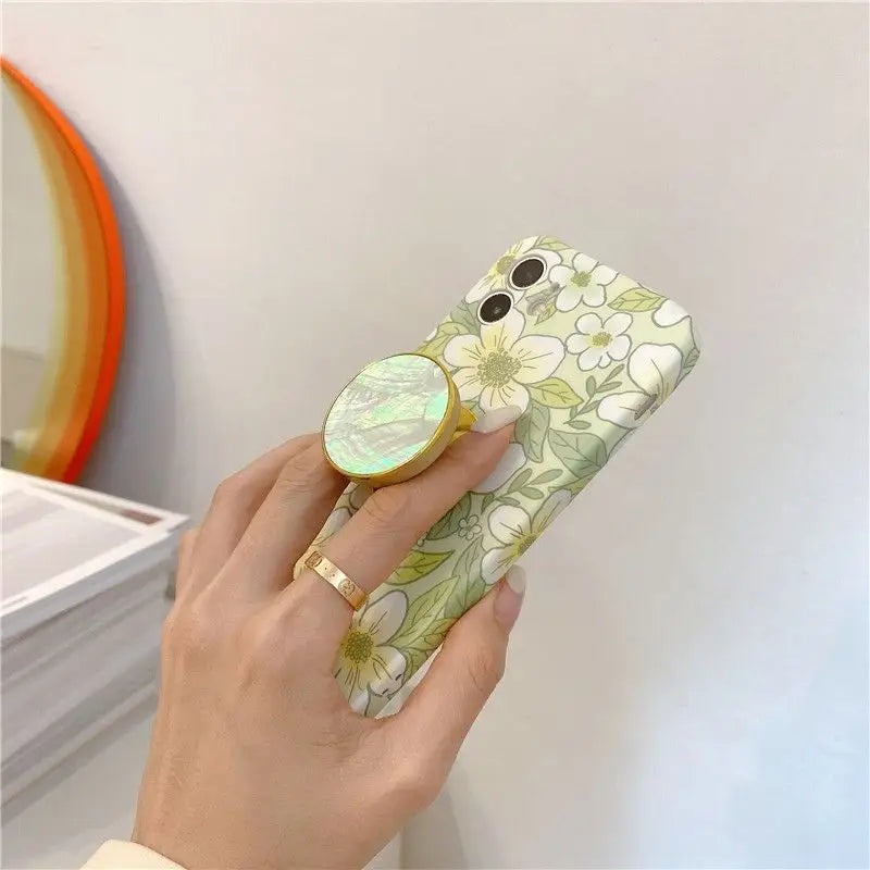 Flower Print Stand Phone Case - iPhone 12 Pro Max / 12 Pro / 12 / 11 Pro Max / 11 Pro / 11 / Xs Max / Xr / Xs / X / 8 Plus / 7 Plus / 8 / 7-4