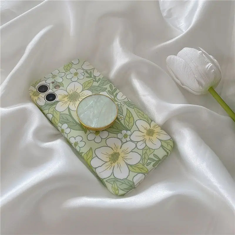 Flower Print Stand Phone Case - iPhone 12 Pro Max / 12 Pro / 12 / 11 Pro Max / 11 Pro / 11 / Xs Max / Xr / Xs / X / 8 Plus / 7 Plus / 8 / 7-10