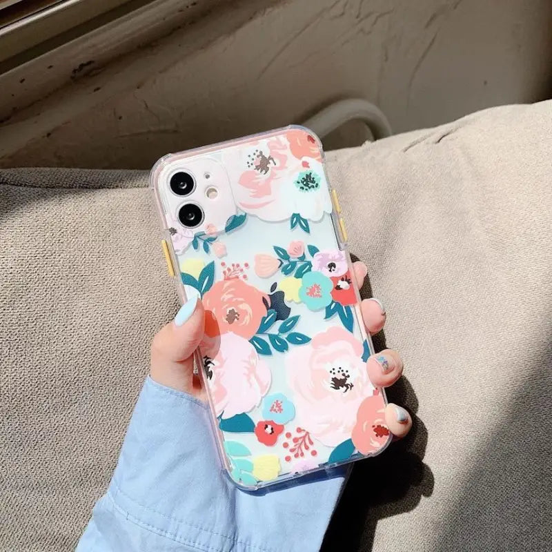 Flower Print Transparent  Phone Case - iPhone 12 Pro Max / 12 Pro / 12 / 12 Mini / 11 Pro Max / 11 Pro / 11 / XS Max / XS / XR / X / 8 Plus / 7 Plus / 8 / 7 / SE 2-4