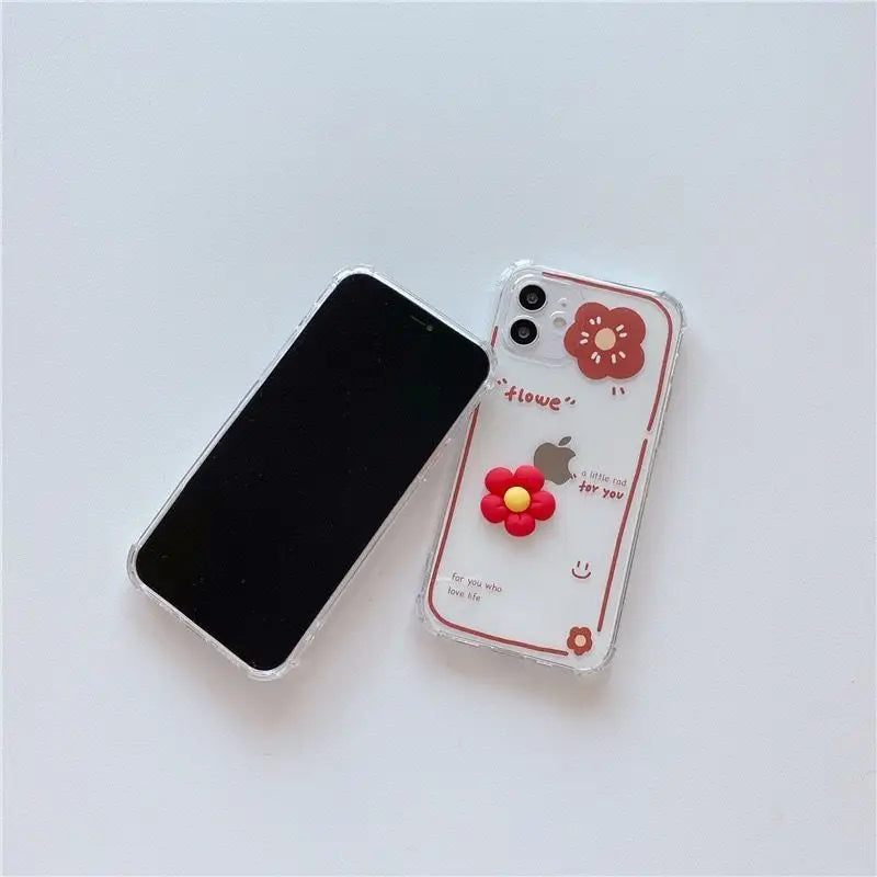 Flower Print Transparent Phone Case - iPhone 13 Pro Max / 13 Pro / 13 / 12 Pro Max / 12 Pro / 12 Mini / 12 / 11 Pro Max / 11 Pro / 11 / XS Max / XR / XS / X / 8 Plus / 7 Plus / 8 / 7 / SE 2-6