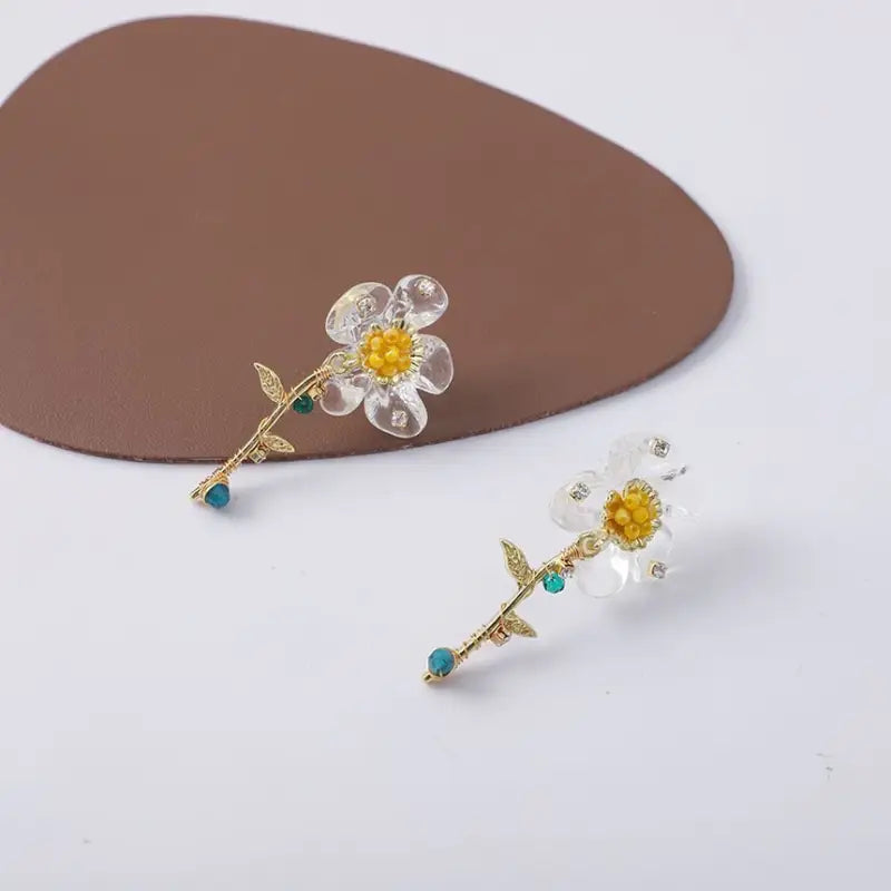 Flower Resin Dangle Earring TY62 - Gold & Blue / One Size - 