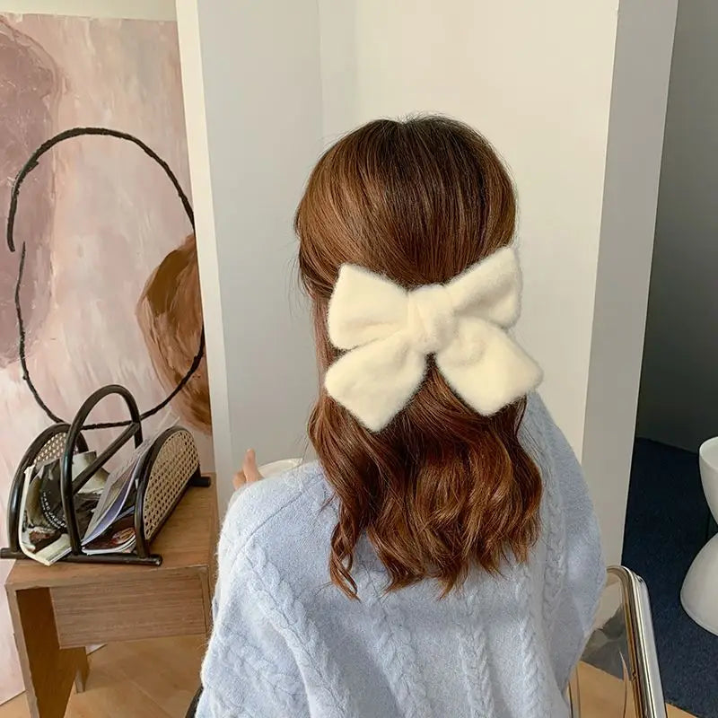 Fluffy Bow Hair Clip HA89 - Hair Fashion Accessories