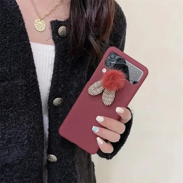 Fluffy Rabbit Ears Chain Phone Case For Samsung Galaxy Z 